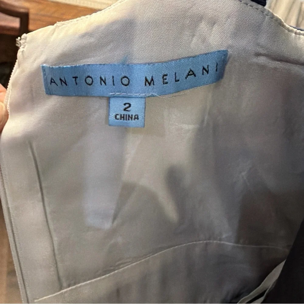 ANTONIO MELANI Navy and White Patterned Midi Dress - Picture 8 of 9